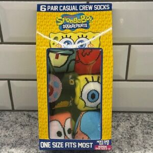 SpongeBob SquarePants 6 Pair Casual Crew Socks Mens Shoe Size‎ 7-12 Womens 8-13